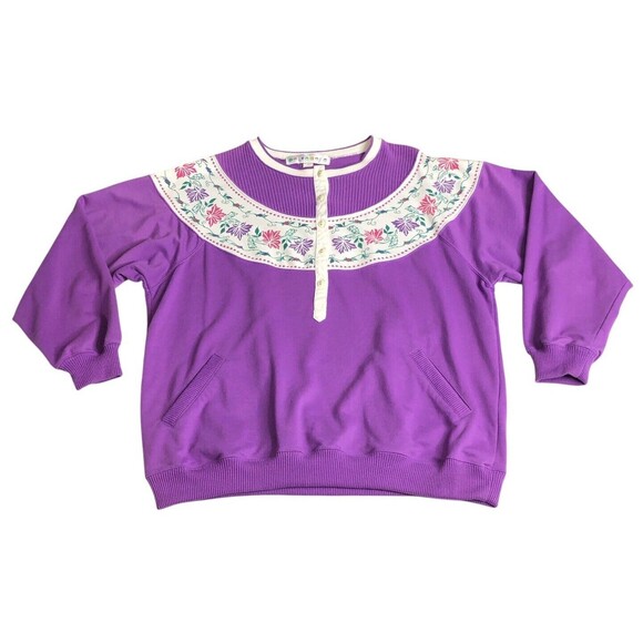 Belvedere Sweaters - Vintage Belvedere Sweater Womens L Purple Floral Coquette Cottagecore Granny 90s